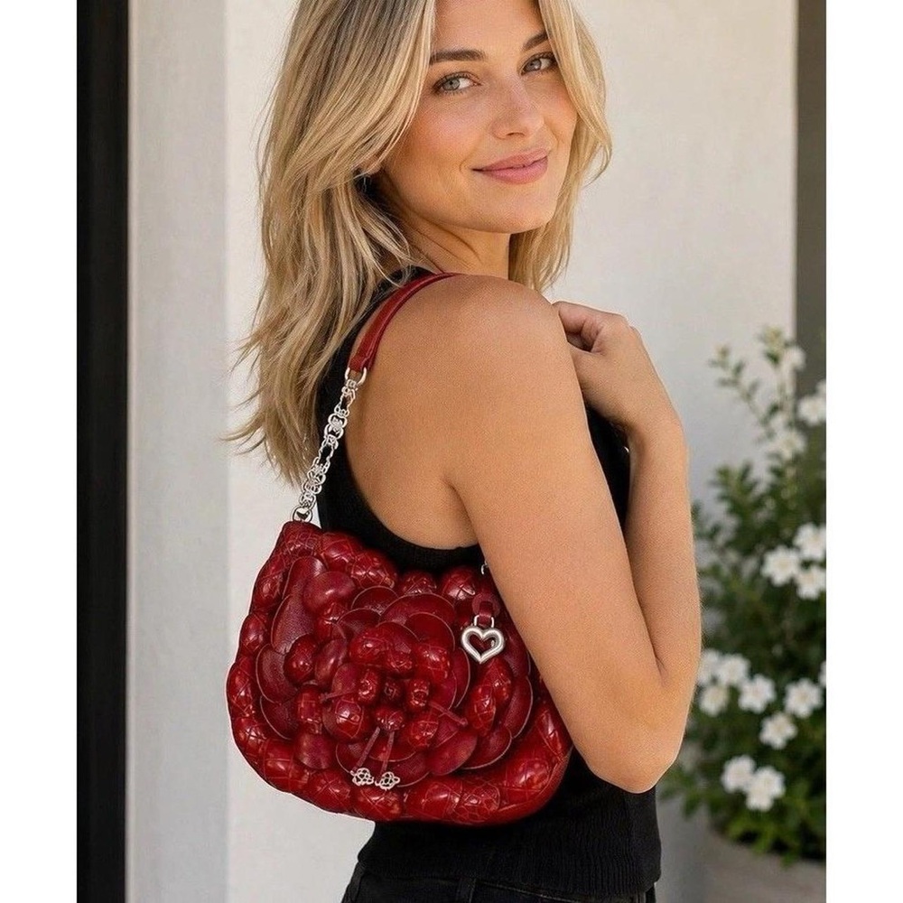 Brighton Rosalie Red Leather Flower Petal Shoulder Bag